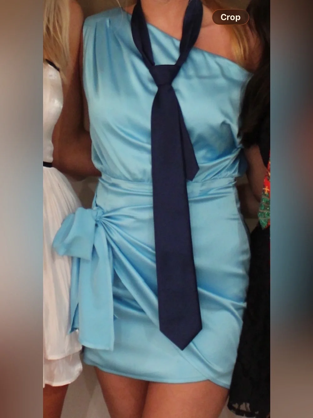 One-Shoulder Teal Satin Dress